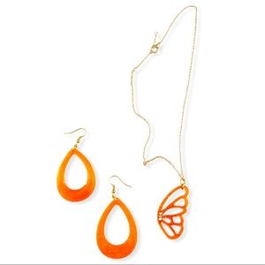 Handcrafted butterfly wing earring and necklace set